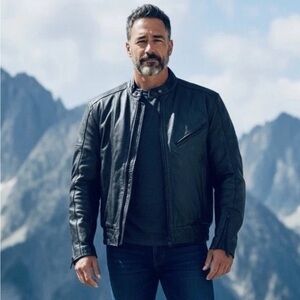 MOSSI Men's Size 44 Black Leather Moto Jacket Biker Grunge Designer Streetwear